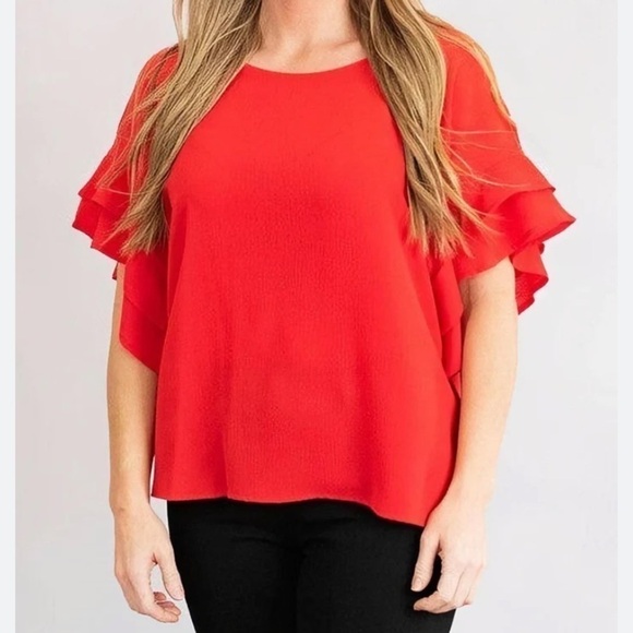 Umgee Tops - Umgee Red Layered Ruffle Sleeve Blouse